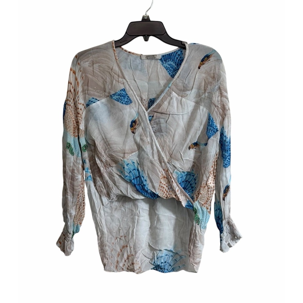All Saints Blouse Sz 4 Birds Penny Swoop Faux Wrap Whimsical Artsy Boho